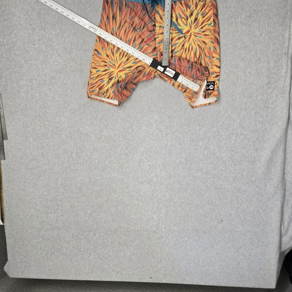 RVCA Men Shorts 32 Orange Nylon Polyester Swimwear Geometric TAKAO NIIKURA